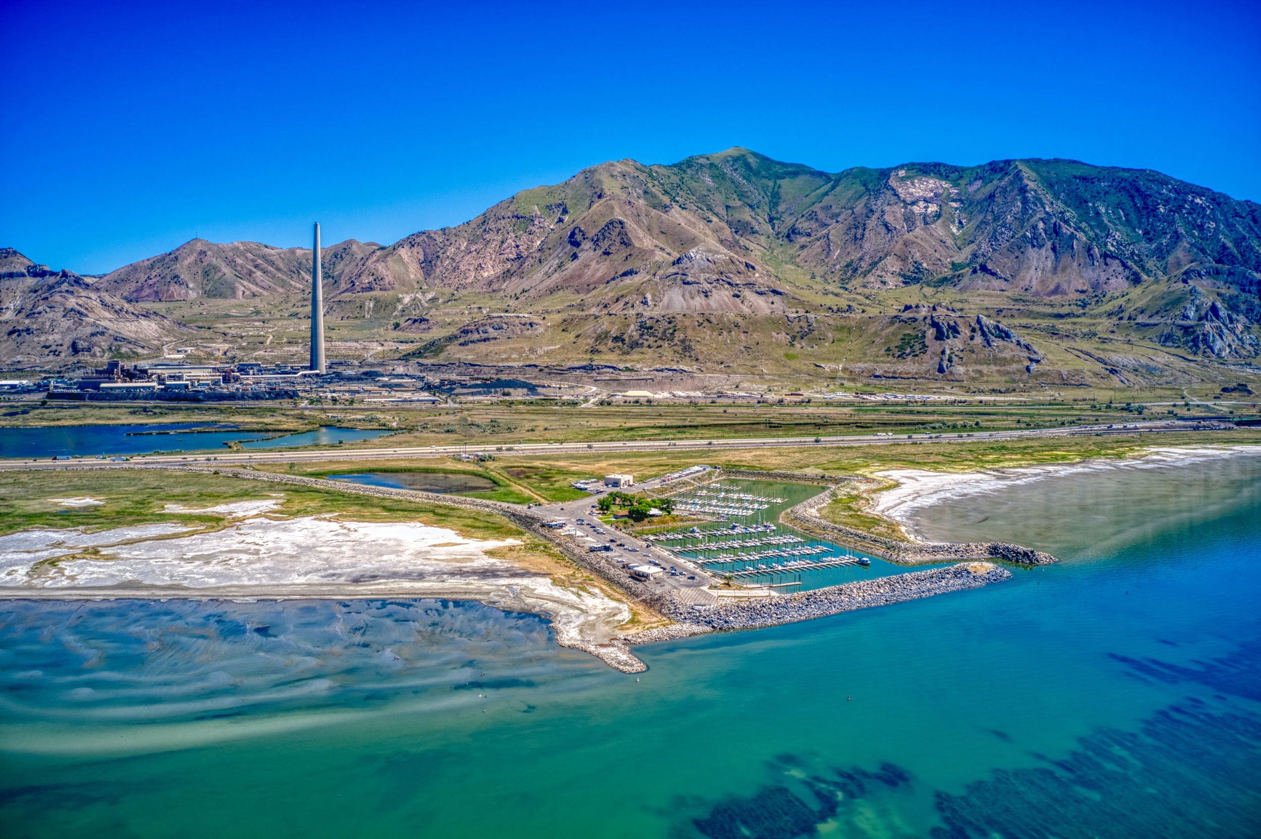 An aerial view of the Great Salt Lake State Park.